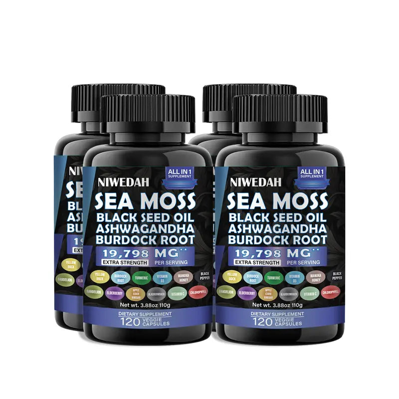 Niwedah Sea Moss | 120 Capsules | Immune Support & Digestive Health | Natural Sea Moss Supplement Rich in Minerals & Vitamins