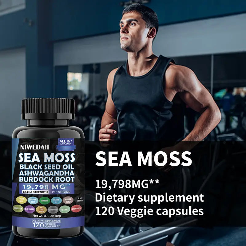 Niwedah Sea Moss | 120 Capsules | Immune Support & Digestive Health | Natural Sea Moss Supplement Rich in Minerals & Vitamins