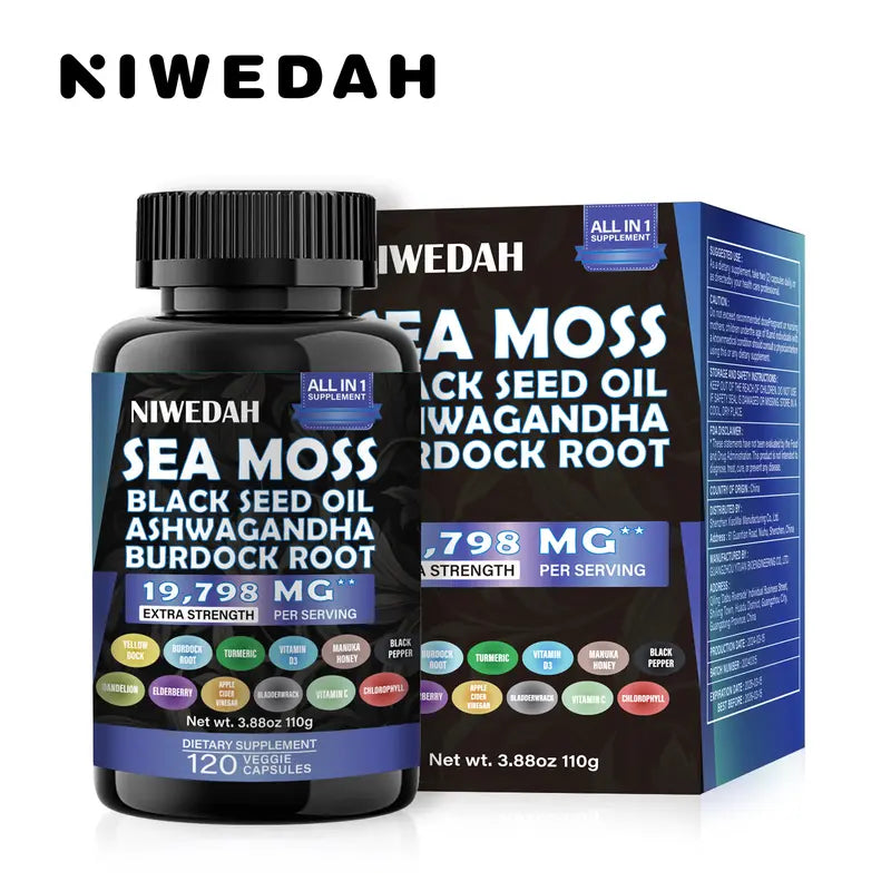 Niwedah Sea Moss | 120 Capsules | Immune Support & Digestive Health | Natural Sea Moss Supplement Rich in Minerals & Vitamins