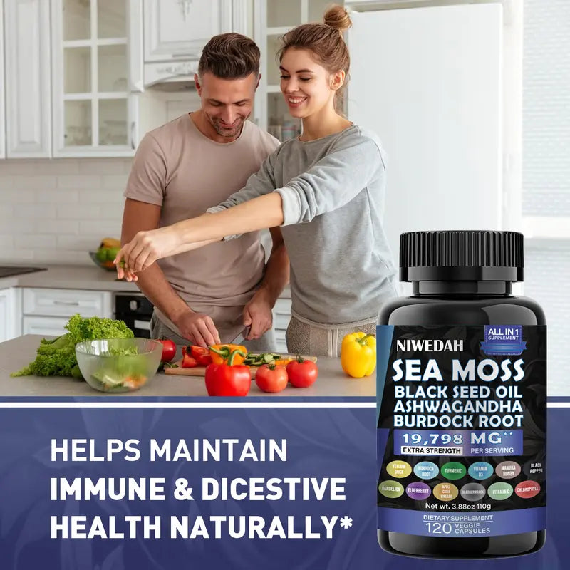 Niwedah Sea Moss | 120 Capsules | Immune Support & Digestive Health | Natural Sea Moss Supplement Rich in Minerals & Vitamins