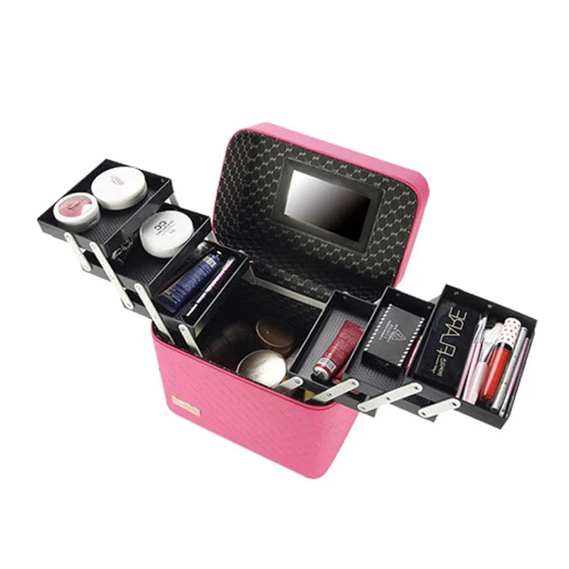 Women Leather Makeup Case Tattoos Nail Art Tool Bin Storage Box Large Capacity Make up Suitcase Beauty Travel Cosmetic Bag