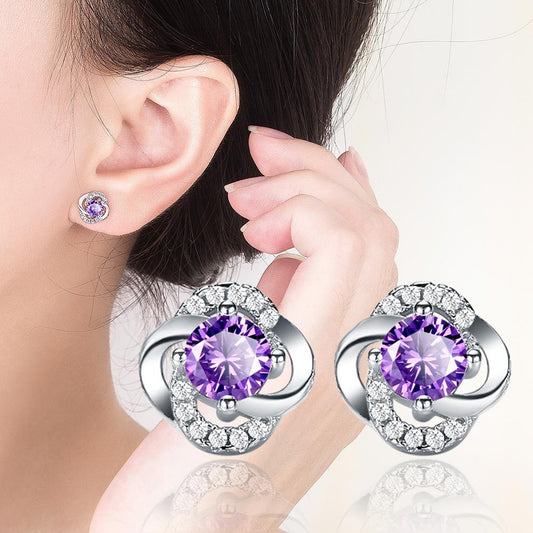 Women's Simple Zircon Tassel Flowers Earrings