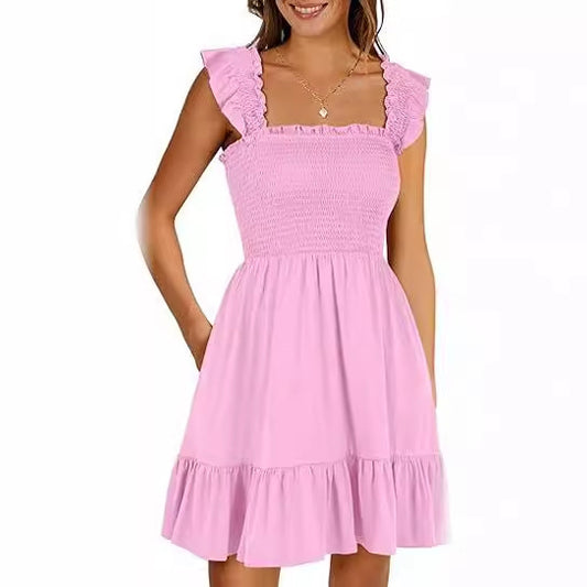 Women's Square Collar Pleated Short Dress