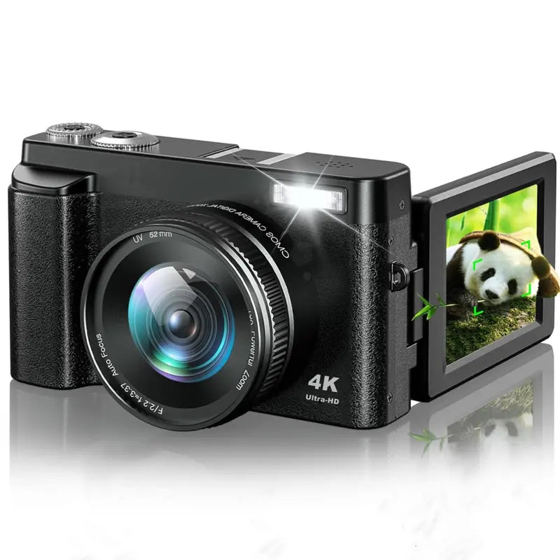 4K Digital Camera, 16X Auto-Focus 48MP Video Recording Camera, Compact Camera with 180° 3.0 Inch Flip Screen Vlogging Camera with 32G SD Card, Anti-Shake Compact Cameras for Beginner