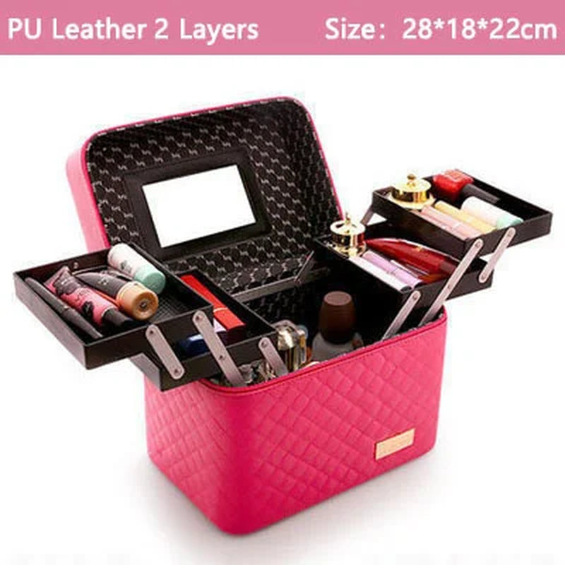 Women Leather Makeup Case Tattoos Nail Art Tool Bin Storage Box Large Capacity Make up Suitcase Beauty Travel Cosmetic Bag